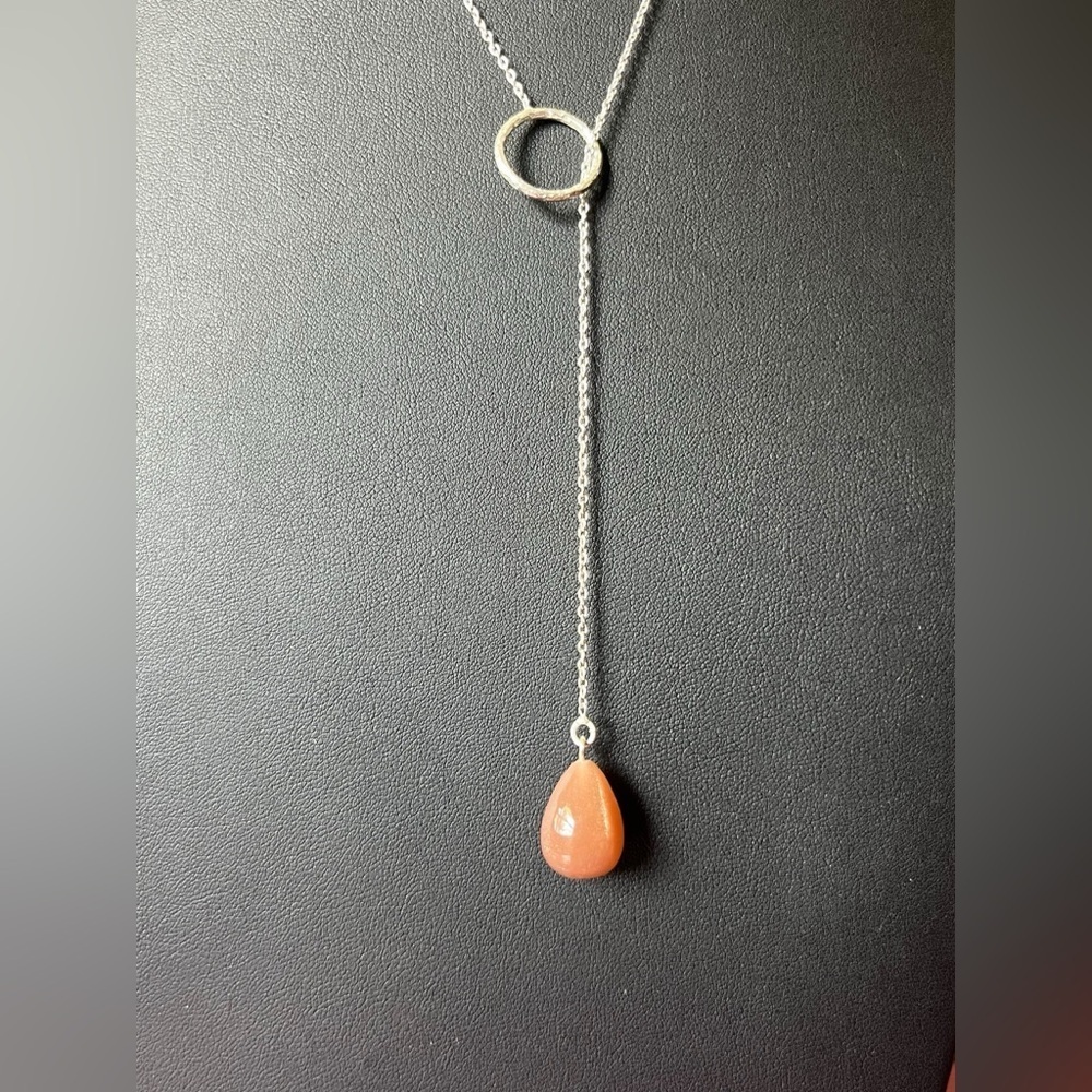 Peach Moonstone Sterling Silver Lariat Necklace - Picture 4 of 5